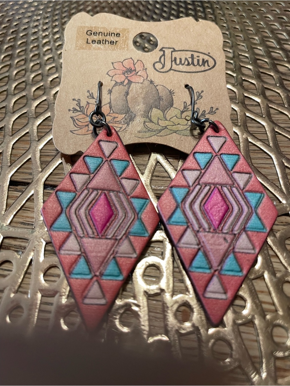 WesternJustin Genuine Leather Pink Turquoise Geometric Earrings